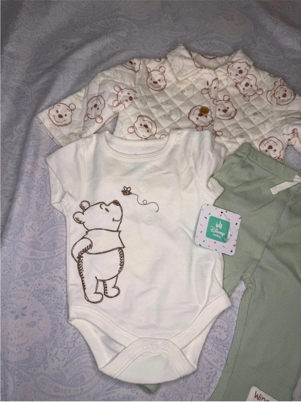 Disney Baby Winnie the Pooh 3 Piece Infant Quilted Jacket, Bodysuit & Pants Set